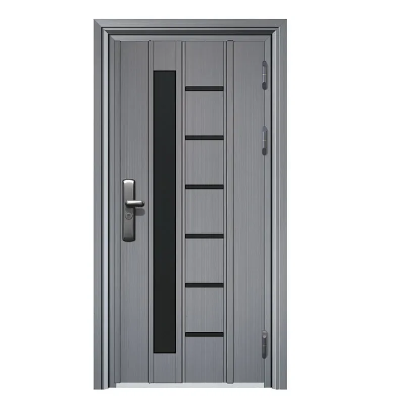 Gray Stainless Steel Smart Security Entry Door Anti Theft Main Gate for Self Built House Modern Korean Style Exterior