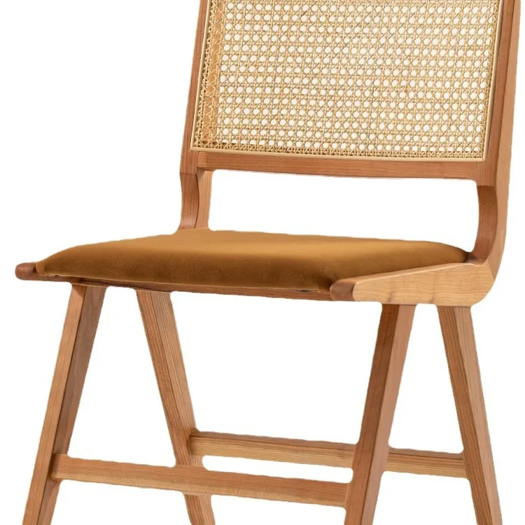 

Nordic rattan solid wood chair Japanese style armless simple modern home cherry wood dining chair i