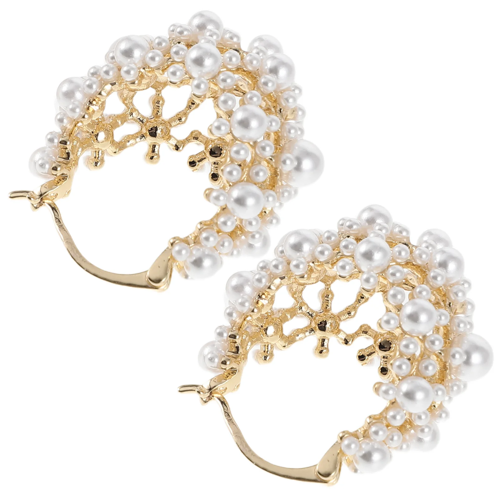 

1 Pair Hollow Pearl Hoop Earrings French Style Geometric Design Lightweight Dangle Earrings For Women Vintage Jewelry Bridal