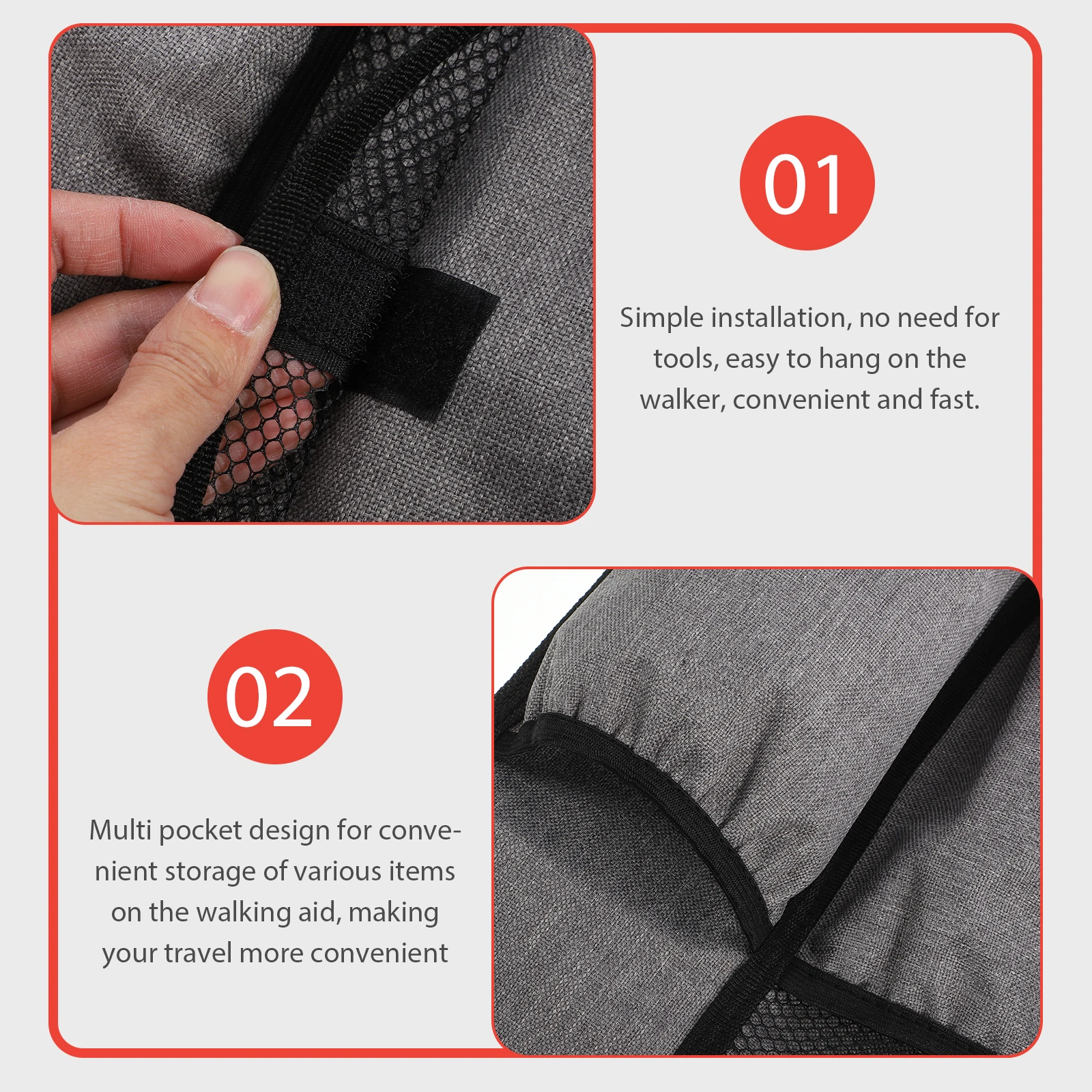 

1 шт., сумка для хранения ходунков, прочный полиэстер, боковой карман, прикрепляемые аксессуары для инвалидных колясок, долговечное использование, большая вместимость