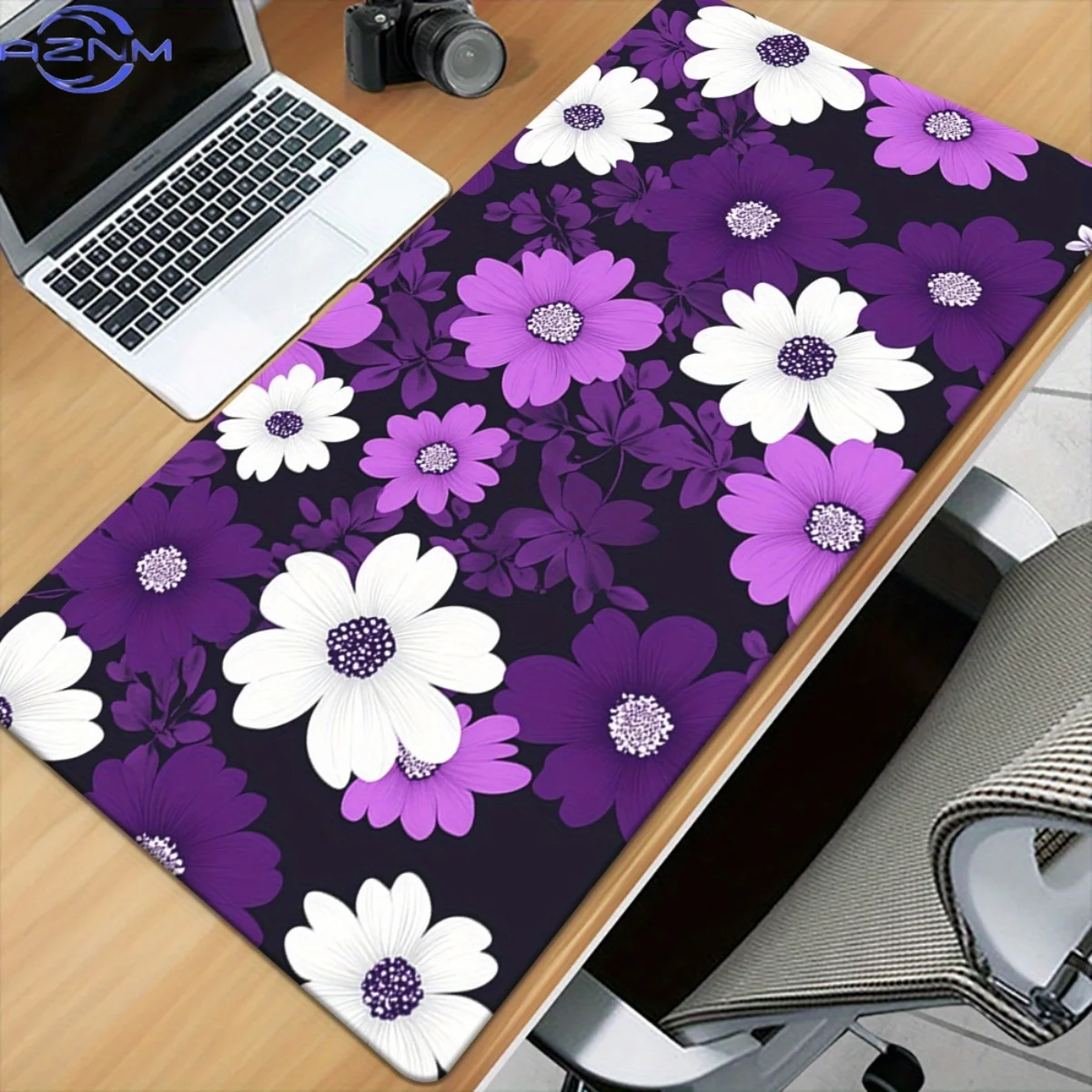 1pc Purple and white flower pattern Pattern HD Printed Pad for Desk, Multi Functional XXL Mousepad, Keyboard Gaming Mouse Mats,