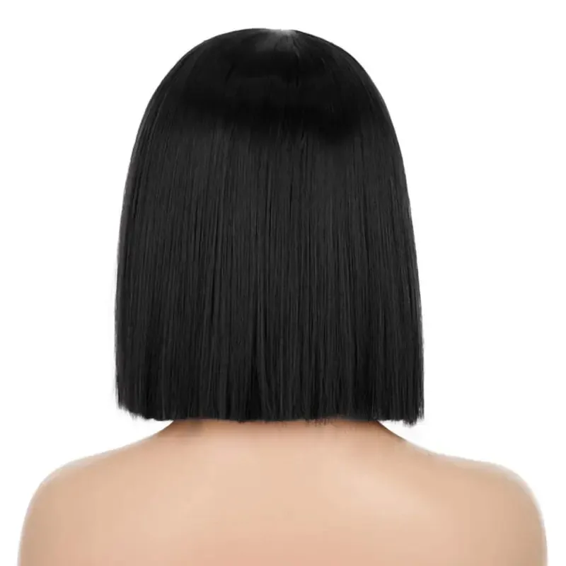 

Wig Synthetic Wigs 12 Inch Short Black Wigs For Women Straight Bob For Girls Heat Resistant Middle Part Hair For Halloween Cospl