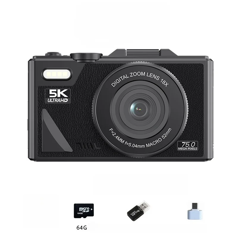 5K Digitalkamera 75MP WiFi Selfie Kamera 3.0" Klappdisplay 18x Zoom Vlogging Kamera