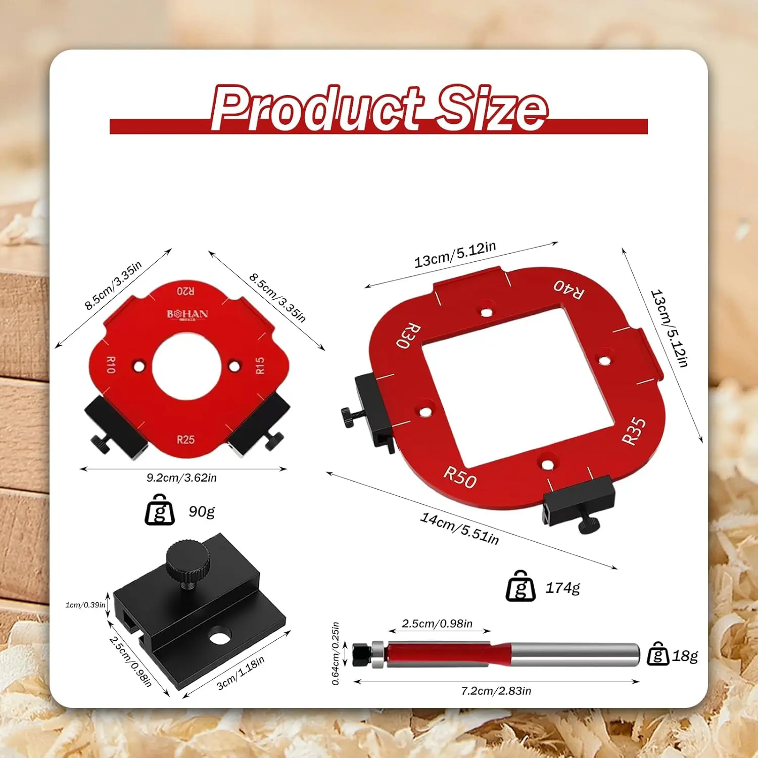 مجموعتان من قوالب التوجيه لأعمال النجارة، مجموعة قوالب رسائل التوجيه، مجموعة دليل توجيه الزاوية R10/R15/R20/R25/ R30/R35/R40/R50