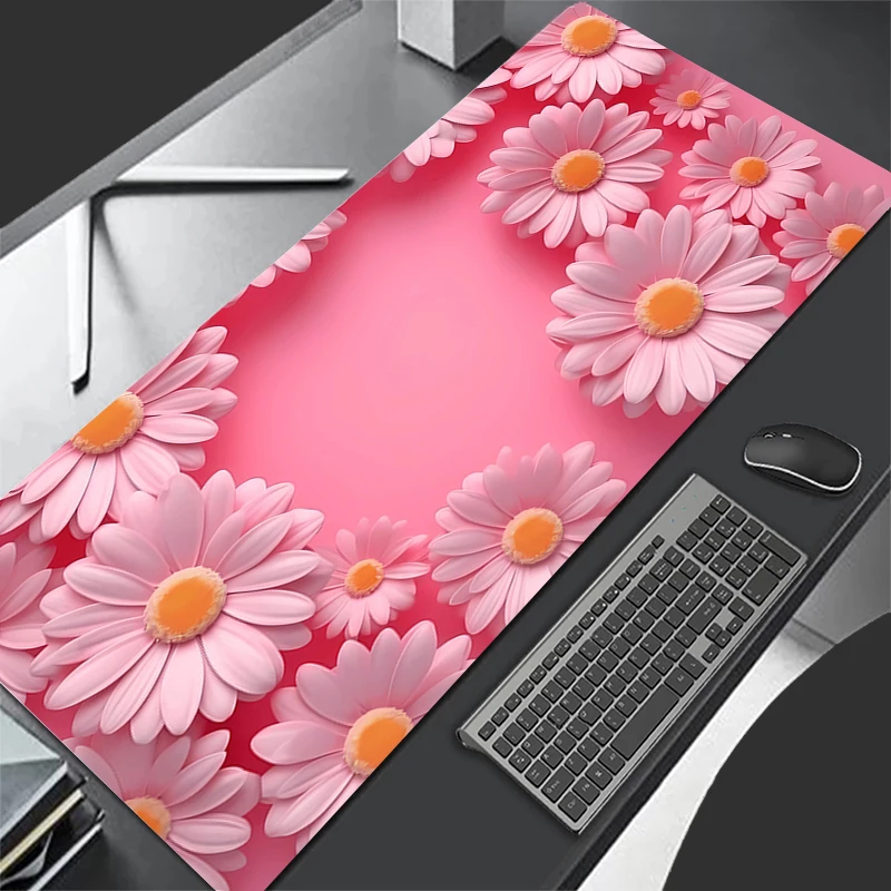 Pink Flowers Mausepad Pink Desk Mat Gaming Mat Pad on The Table Office Gamer Accessories Keyboard Mats Mouse Pad Mouse Carpet