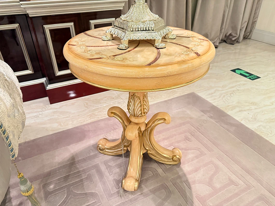 *Yellow Hand Carved Gold Leaf Accent Luxurious Baroque Style Coffee Table for Elite Mansion Villa Living Room