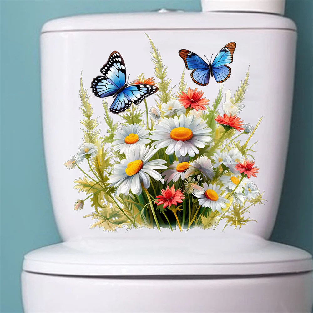 Butterfly Flower Toilet Seat Adesivos, Decalques de tampa autoadesivos, DIY adesivos removíveis para banheiro, Decoração para casa