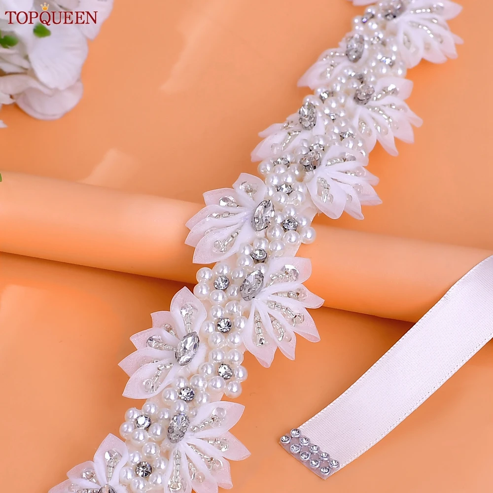 TOPQUEEN Boheemse Stijl Bruiloft Riem Bruids Decoratie Riem Strass Imitatie Parel Bloem Applique Dames Jurk Riem S232