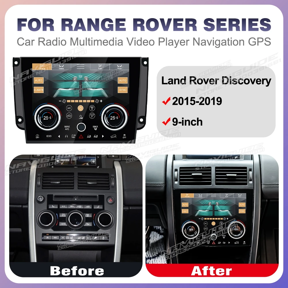 NAVIGUIDE 9'' For Land Rover Discovery 2015-2019 Car Digital AC Screen Panel Climate Control Monitor Display Auto Conditioning