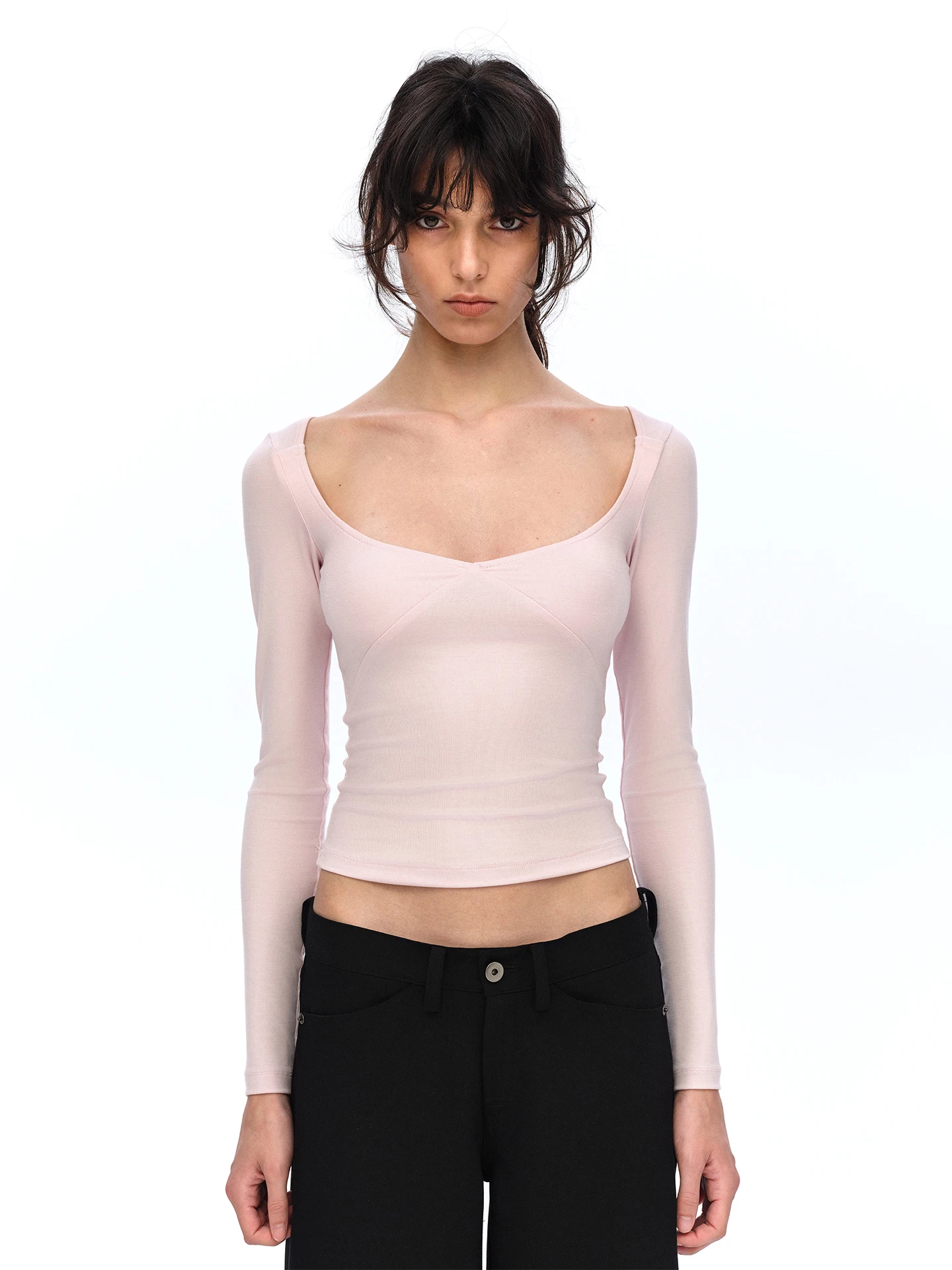 

Lightweight Long Sve T-irt Pink Large V-ne Elastic Slim Fit Base Layer irt Comfortable Breathable Ladies Faion