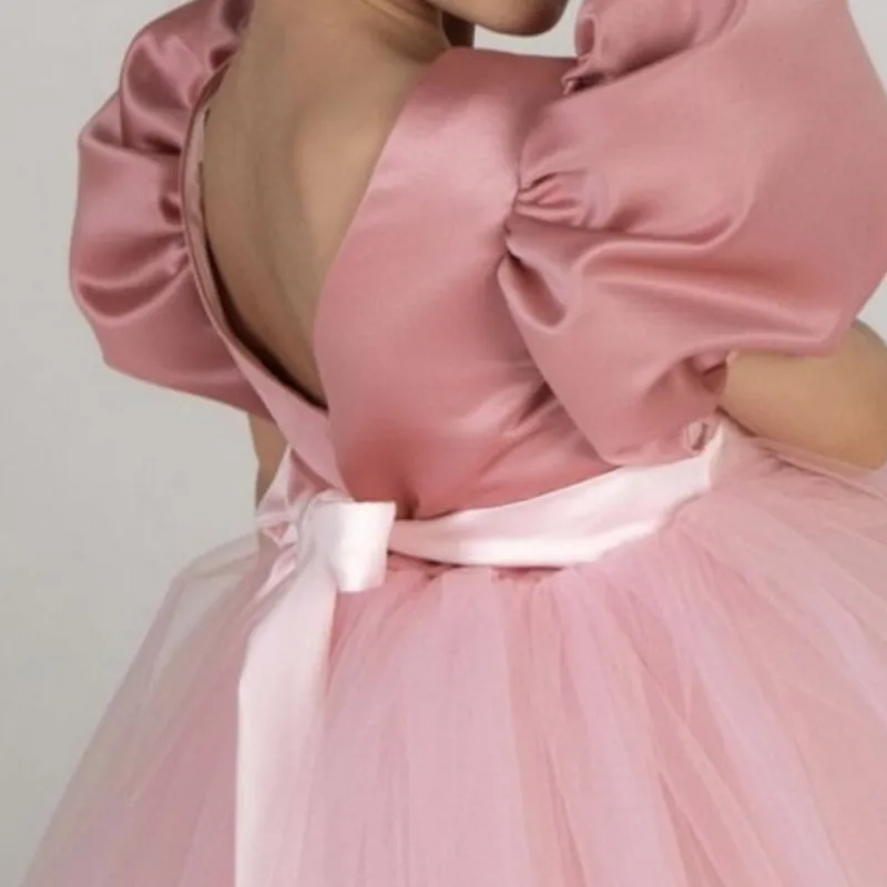 Fashion Girl Princess Vintage Silk Dress Puff Sleeve Child Tulle Vestido Wedding Party Birthday Tutu Dress Child Clothes 1-12Y view 6