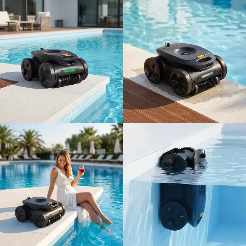 Wireless Smart Robotic Pool Cleaner, Cordless Electric Pool Vacuum for Surface & Underwater Full Pool Debris Cleaning