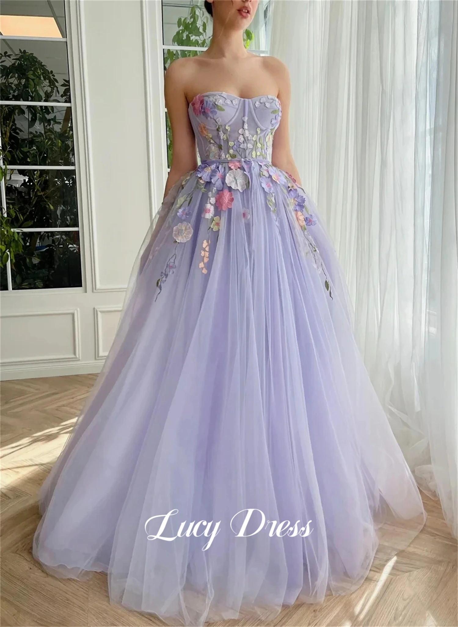 

Lucy Graduation Gown Purple Ball Bridesmaid Dress Applique Strapless Line A Female Dresses With Long Sleeves Sharon Said Prom