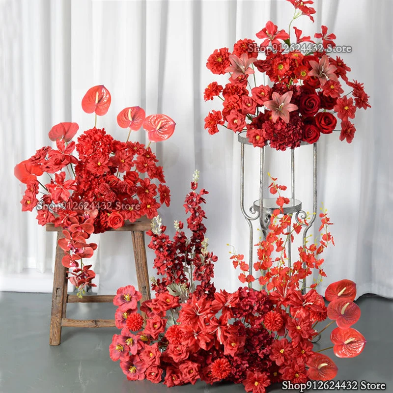 

5D красная роза антуриум свадебный фон пол цветочный ряд цветочный шар арка декор цветочный оконный дисплей композиция сцена
