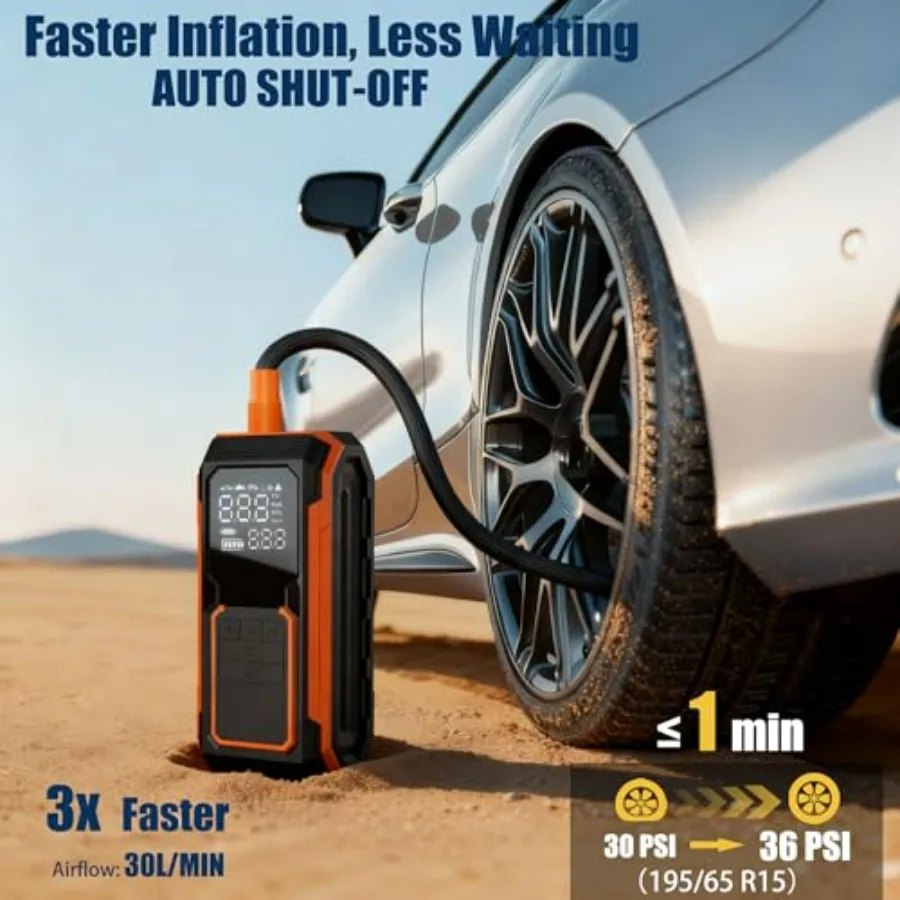 Portable 150PSI Air Compressor for Car Motorcycle Bicycle Balls with Auto Shut-Off LED Light Digital Gauge 12V DC Adapter Dual