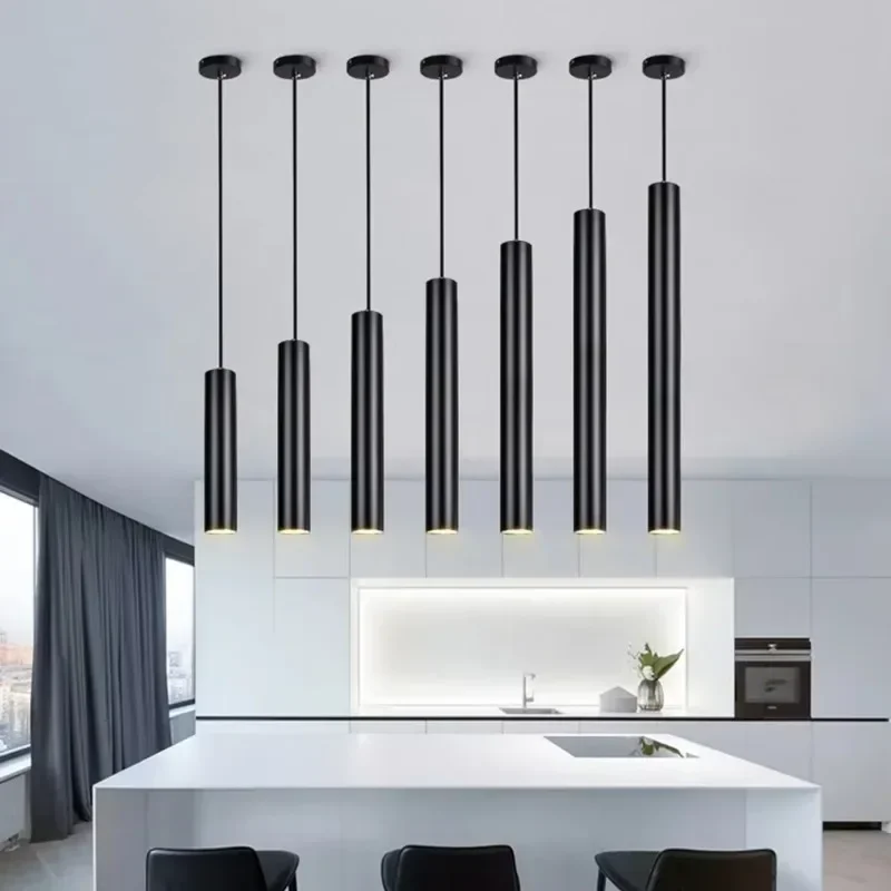 

Dimmable LED Long Tube lamp Cylinder Pipe Hanging Lamps Island Dining Room Cord Pendant Light Kitchen Lamp