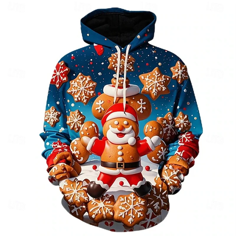 Merry Christmas 3d Print Gingerbread Man Pattern Hoodies Fashion Cartoon Santa Claus Printed Sweatshirt Y2k Women Men Clothing