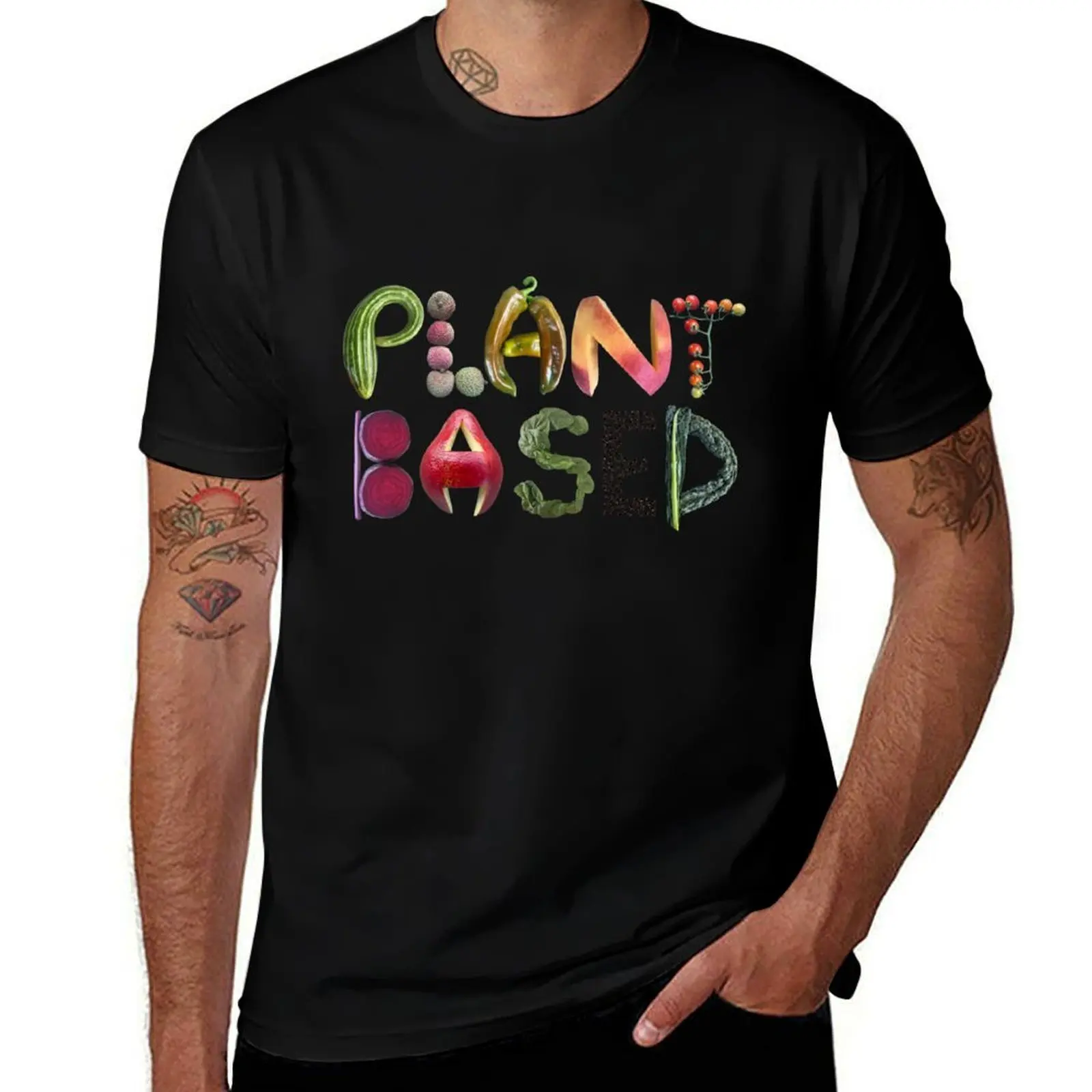 Plant Based - Artsy Healthy Eating Quote T-Shirt Work Wear Short Sleeve T-Shirt
