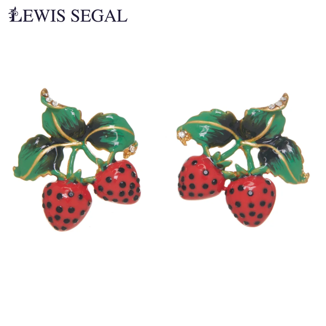 LEWIS SEGAL Strawberry Enamel Earrings for Women Suit Brooch Pin Vintage Fine Jewelry 18K Gold Plated