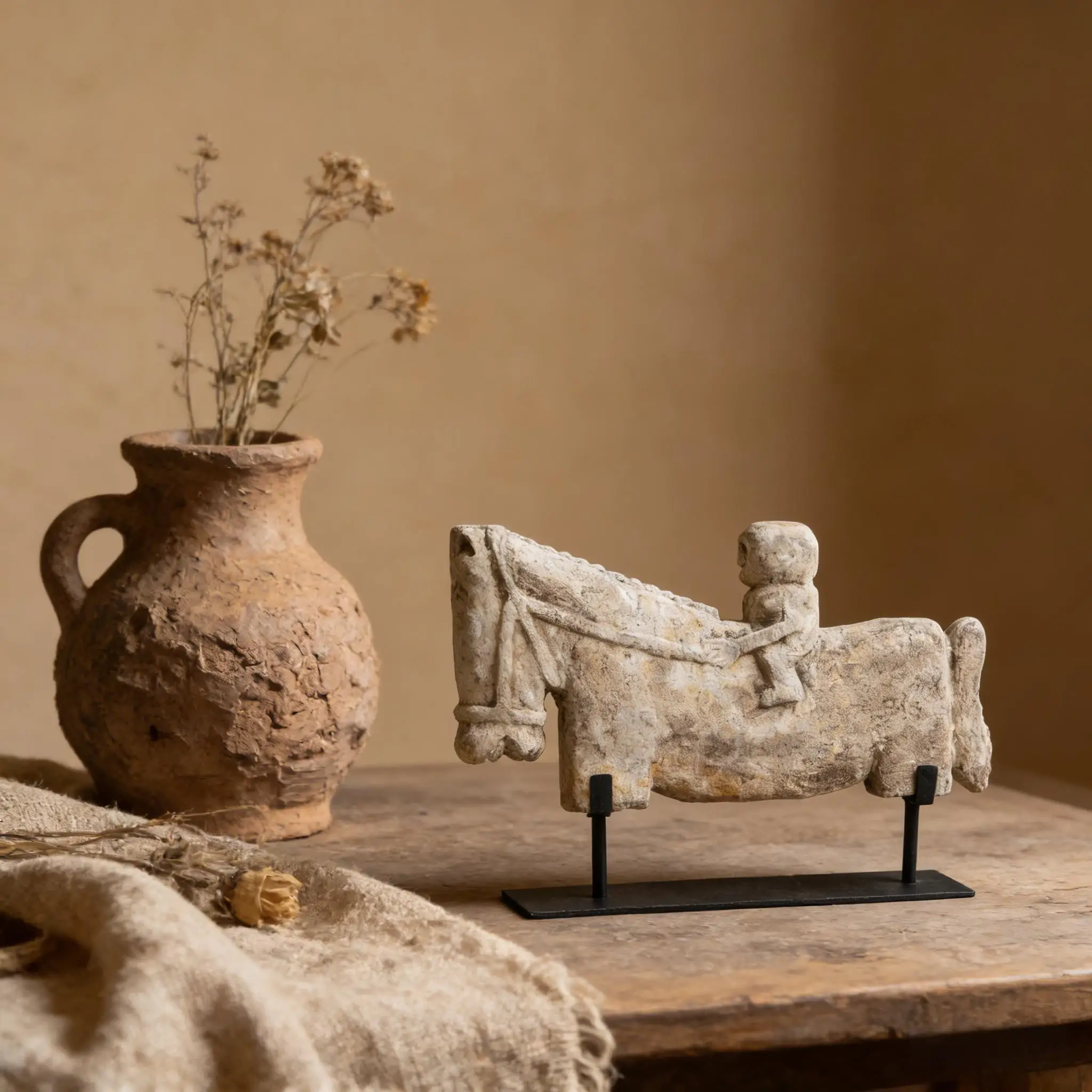 Wabi Sabi Style Abstract Horseback Riding Ornament, Retro Art Figurine, Desktop Soft Decoration for Living Room, Model Room