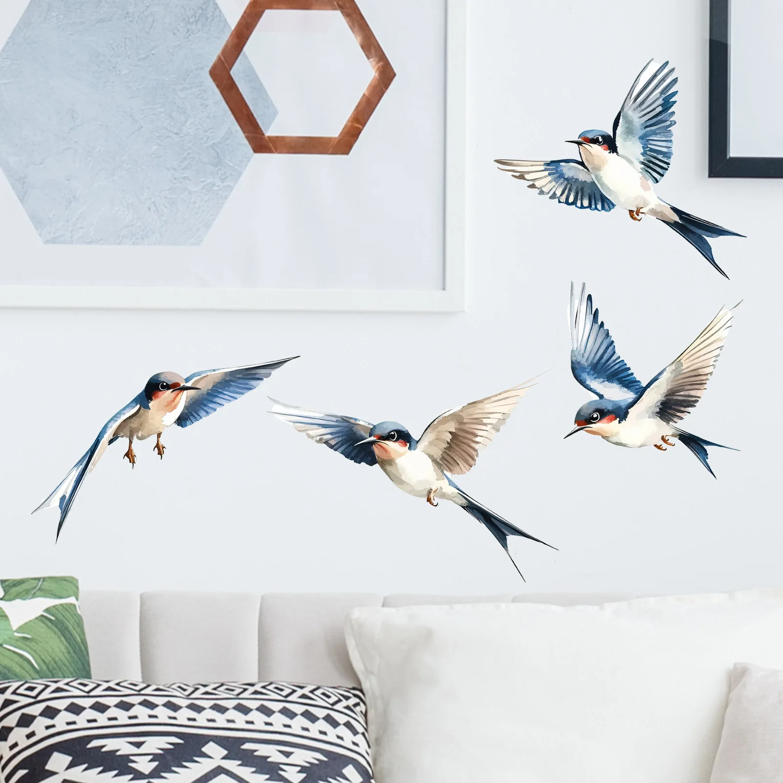 Watercolor  Wall Stickers New Artistic Bird Decals Waterproof Removable for Living Room Bedroom Glass Cabinet Home  Wholesale