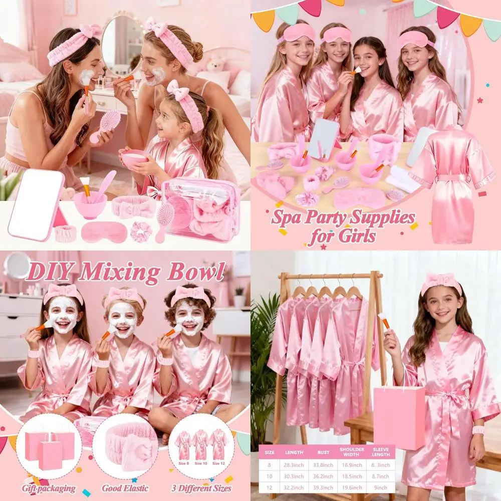 

Набор для спа-вечеринки для девочек из 78 предметов: розовый комплект для пижамной вечеринки с атласным халатом, зеркальной заколкой, резинками для волос, масками для сна, расческами, полотенцем, миской для смешивания.