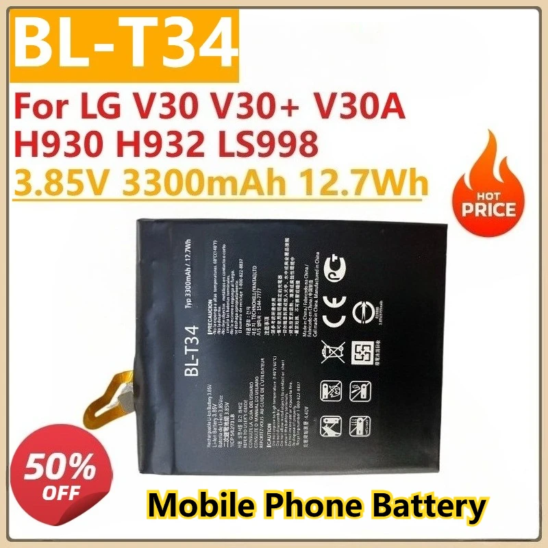 

New BL-T34 Mobile Phone Battery 3.85V 3300mAh 12.7Wh For LG V30 V30+ V30A H930 H932 LS998 Li-Polymer