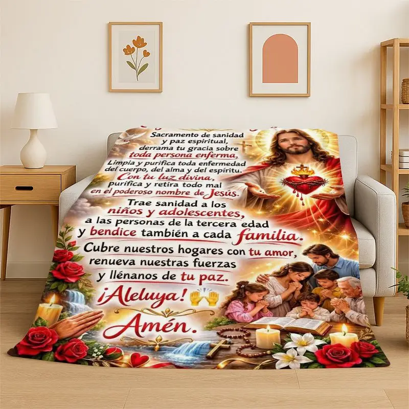 Blessing Prayer Virgin Mary Jesus Pray Flannel Blanket Soft Throw Blanket for Bedroom Living Room Bed Travel Camping Picnic Nap