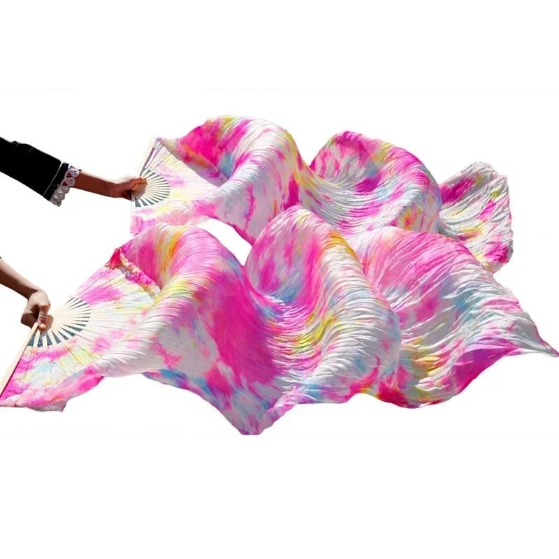 new style Belly dance fan Long Silk Fans Handmade Gradient Color Dance Fans Can Be