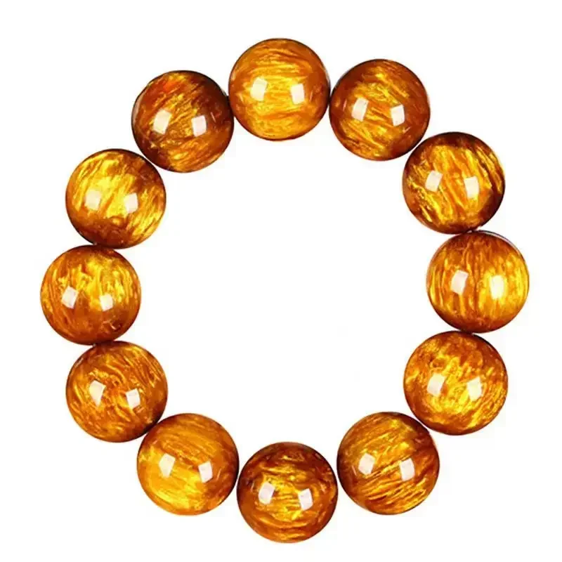 10-30mm Golden Sea Willow Resin Single Circle Buddhist Bead Amulet Bracelet