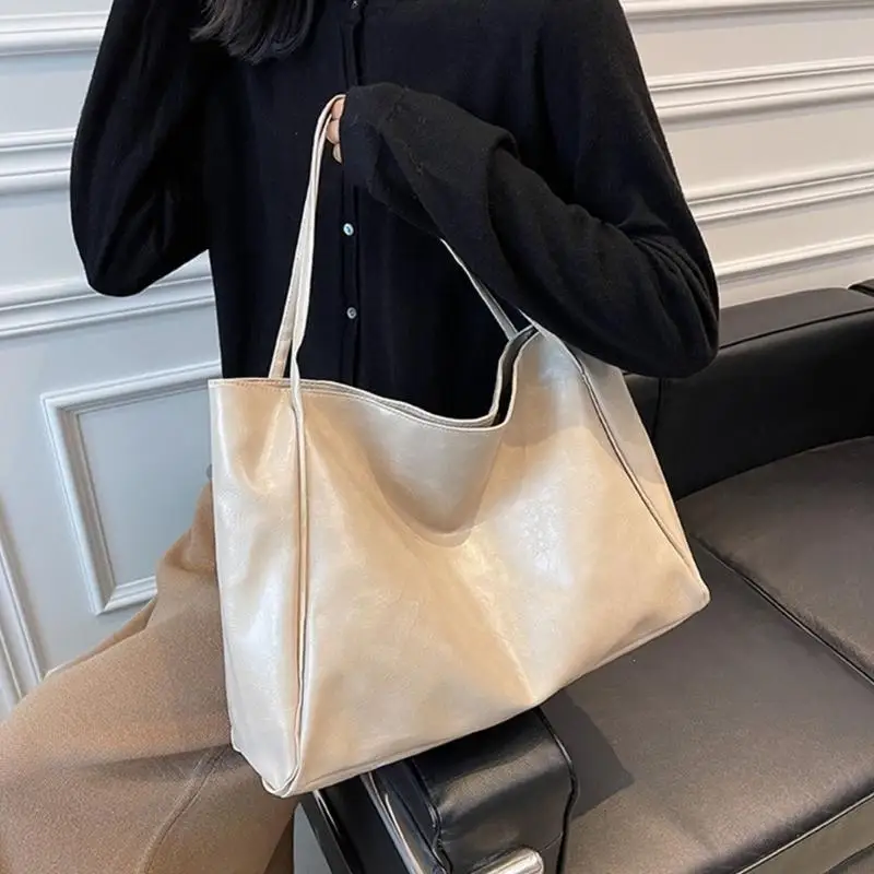 

63HC Women's Bags All-matching PU-Leather Shoulder Bags Fashion Bucket Bag Shopping Dating Bag Large Capacity Tote Bag