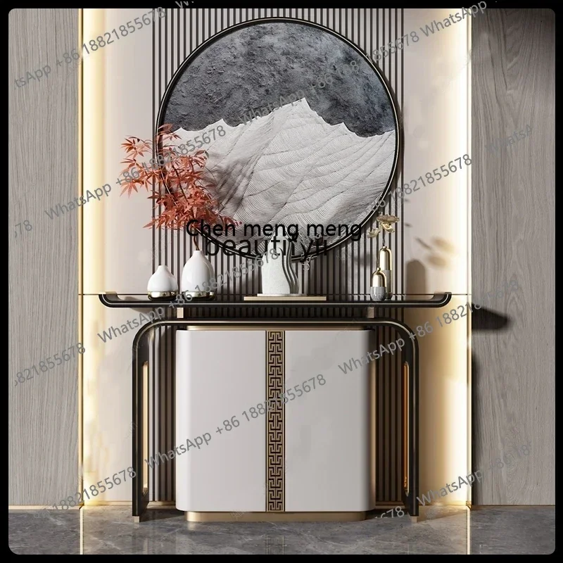 X  New Chinese-style entrance cabinet hotel simple entry end view table entry solid wood strip case modern light luxury
