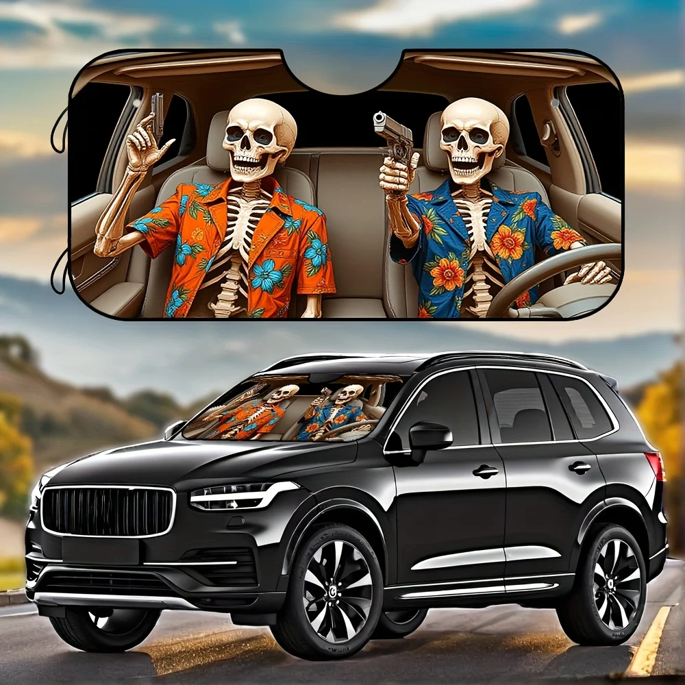 

1 шт., солнцезащитный козырек на лобовое стекло с рисунком скелета гангстера автомобиля для автомобиля, стильный и практичный аксессуар для интерьера, идеально подходит для хранения