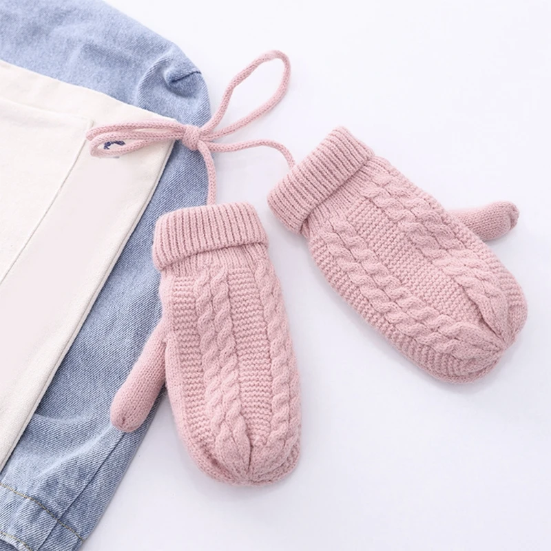 String Mittens Skullcap Long Scarf Set Winter Solid Color Beanie Hat Gloves Kids