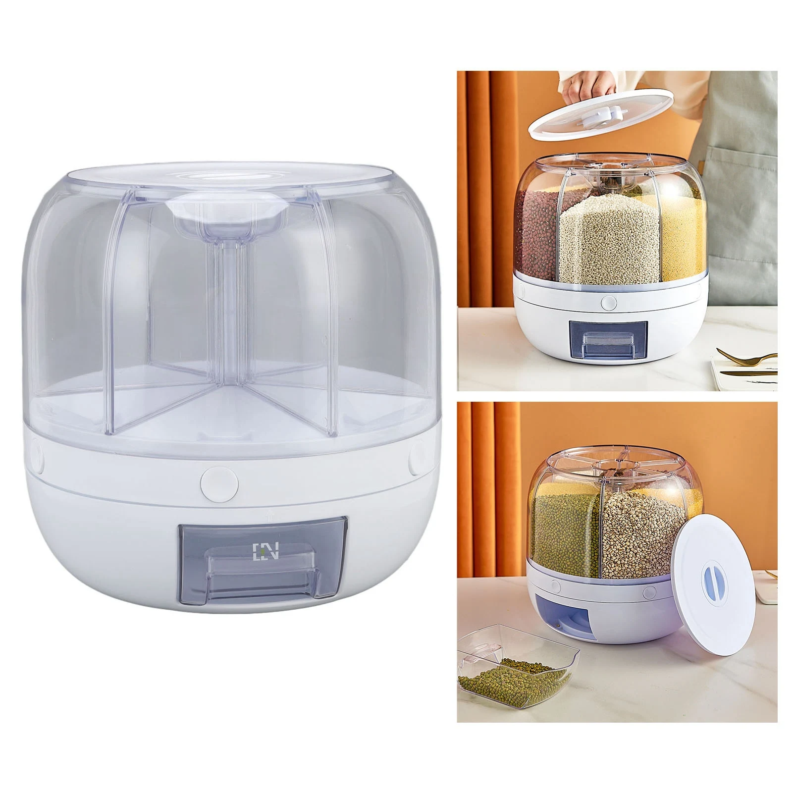 

Grain Box Grain Storage Container Dispenser 6 Grid PP Rotation Insect Proof Grain Organization for Home Kitchen Cereal Dispenser