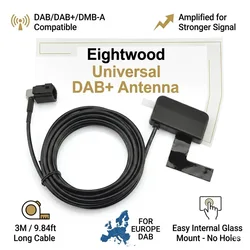 Eightwood Universal Car DAB Antenna DAB+Extension Radio Aerial Fakra Connector Amplified Internal Glass Mount for Europe DAB