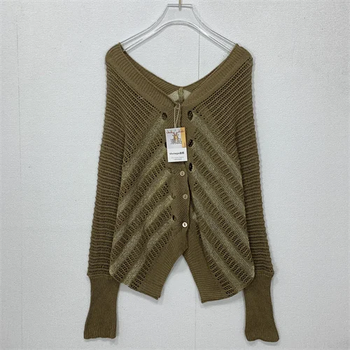 Handgefertigter Vintage-Strickpullover mit ausgehöhltem Quastenumhang Sweet Sle V-Ne Long Sve Loose Fit Baumwollmischungspullover