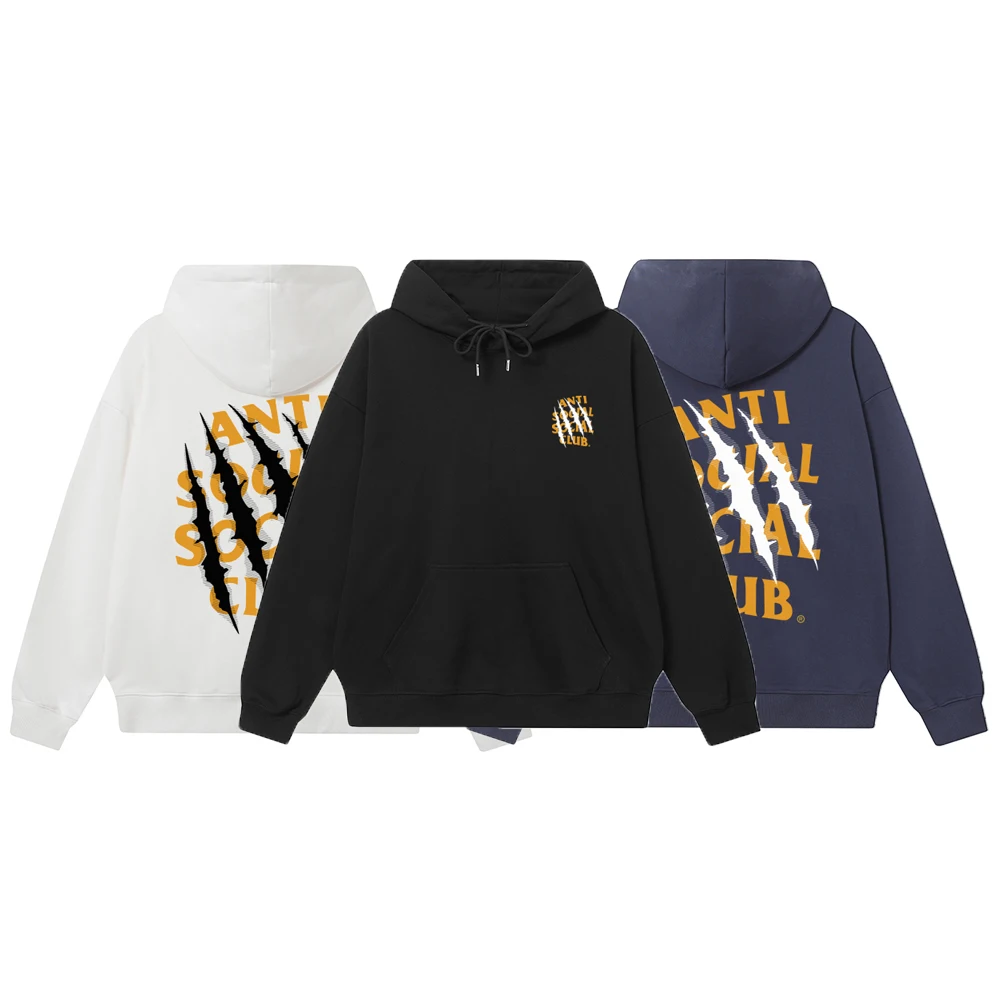 

Loose Fit Pure Cotton Hoodie with Letter Print Claw Mark Design Casual Streetwear for Teens And Men Autumn Winter Sweatshirt