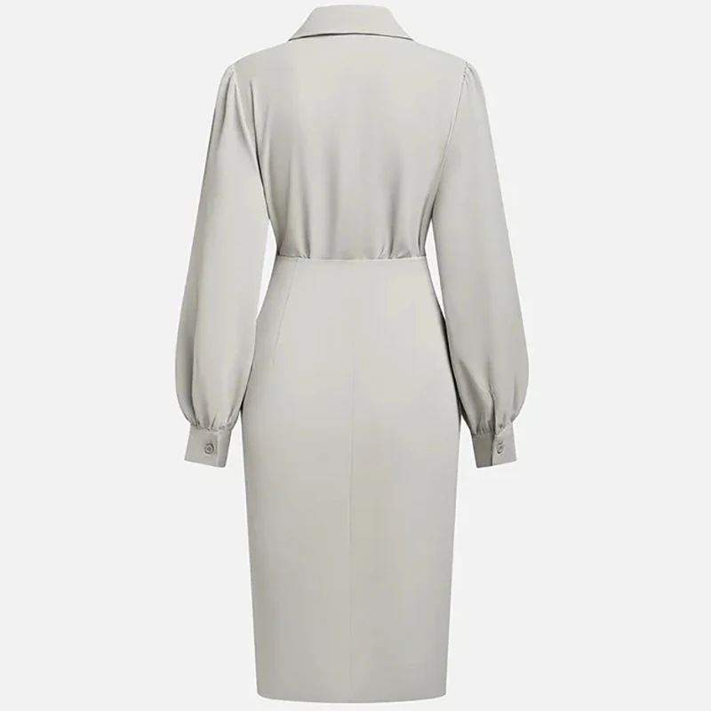 مكتب سيدة سليم صالح المرأة فستان الخريف مزاجه جديد التلبيب سبليت مائل مثير كم طويل قميص فستان للنساء بلون