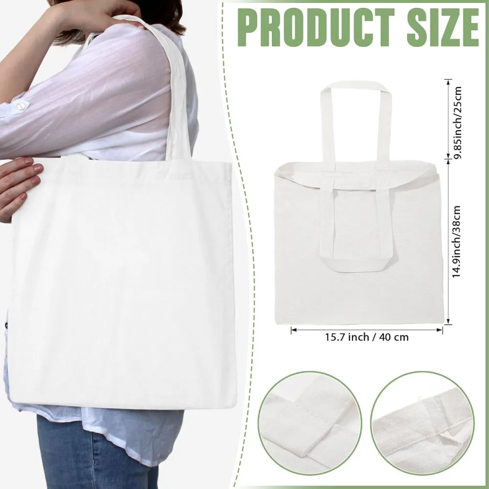 Roowest 120 Pieces Cotton Tote Bag Bulk 15 x 16 Inch Blank Shopping Cloth Bags Reusable with Long Handle for Women Men DIY