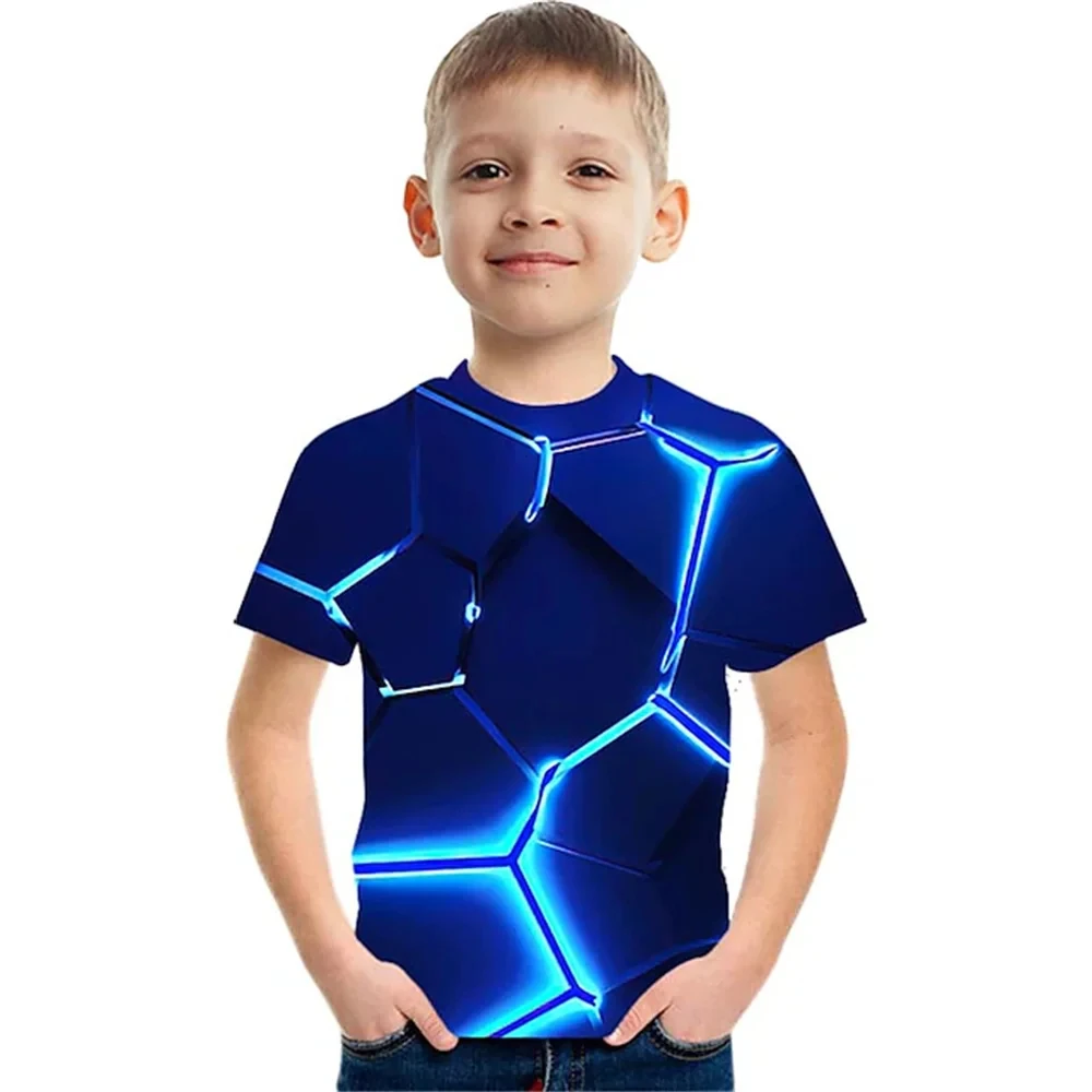 Camiseta infantil fluorescente impressa em 3D, roupas de meninos e meninas, camisetas casuais, tops engraçados, roupas infantis, nova moda, verão