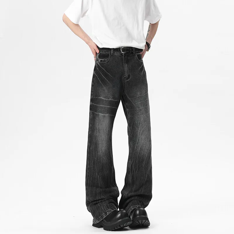 WTHT موضة الرجال التدرج الملمس تفعل القديم فضفاض الدنيم السراويل خمر 2025 الصيف شارع العليا واسعة الساق جينز غير رسمي الذكور 2A0953