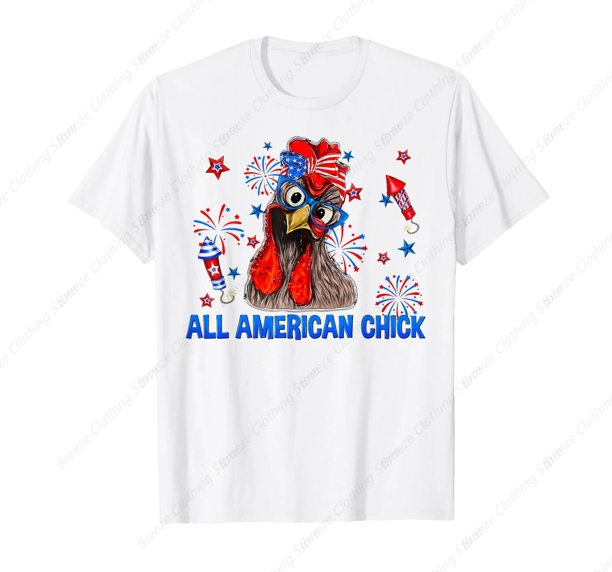 

All American Chick Patriotic USA Flag Chicken 4th of July T-Shirt