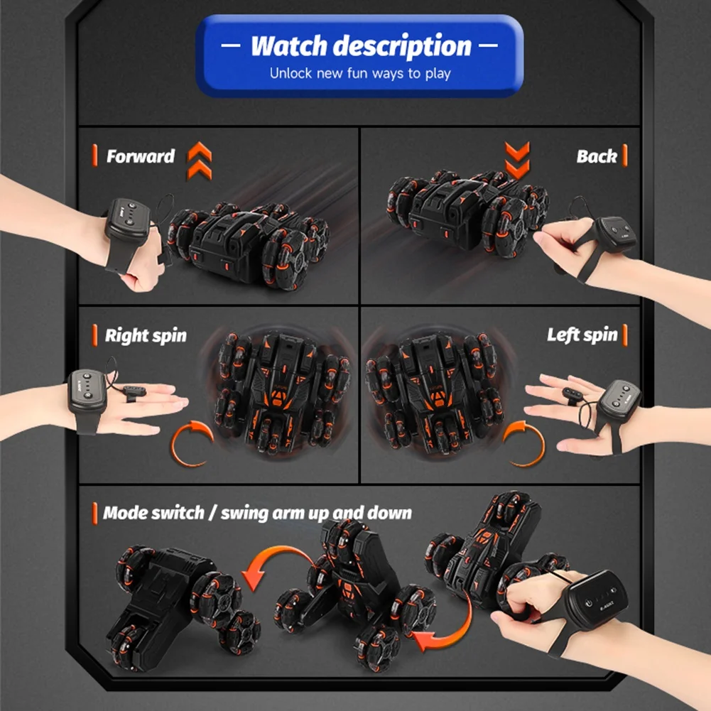 A63T-RC Stunt-Auto, Kletter- und Driftauto, fünfrädriges RC-Auto, Geburtstagsgeschenk für Kinder – Grau