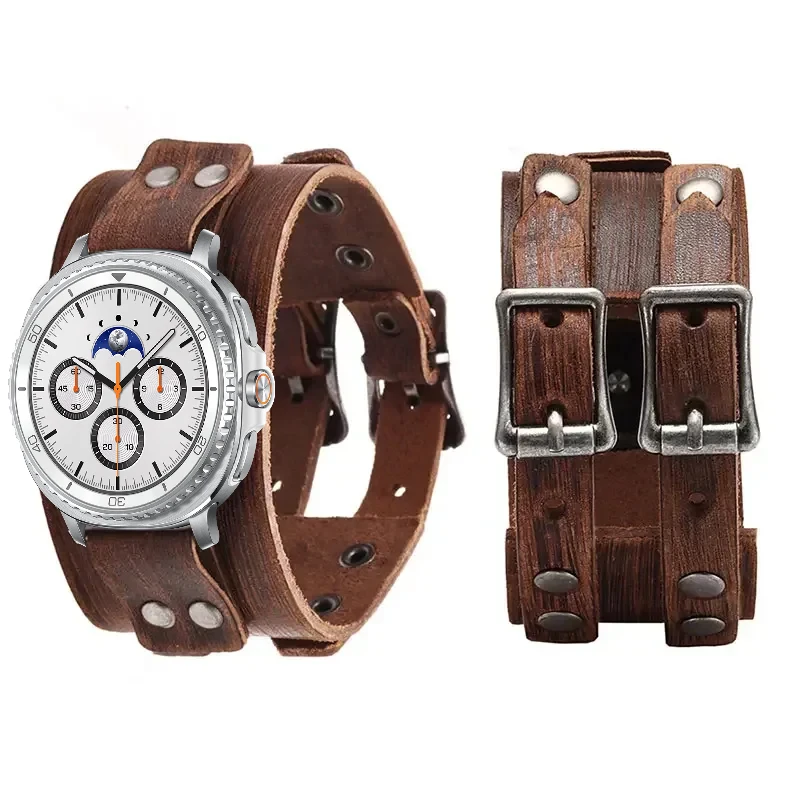

Genuine Leather Band For Samsung galaxy watch 8 40mm 44mm Strap Double Metal Buckle bracelet Samsung Galaxy Watch 8 classic 46mm