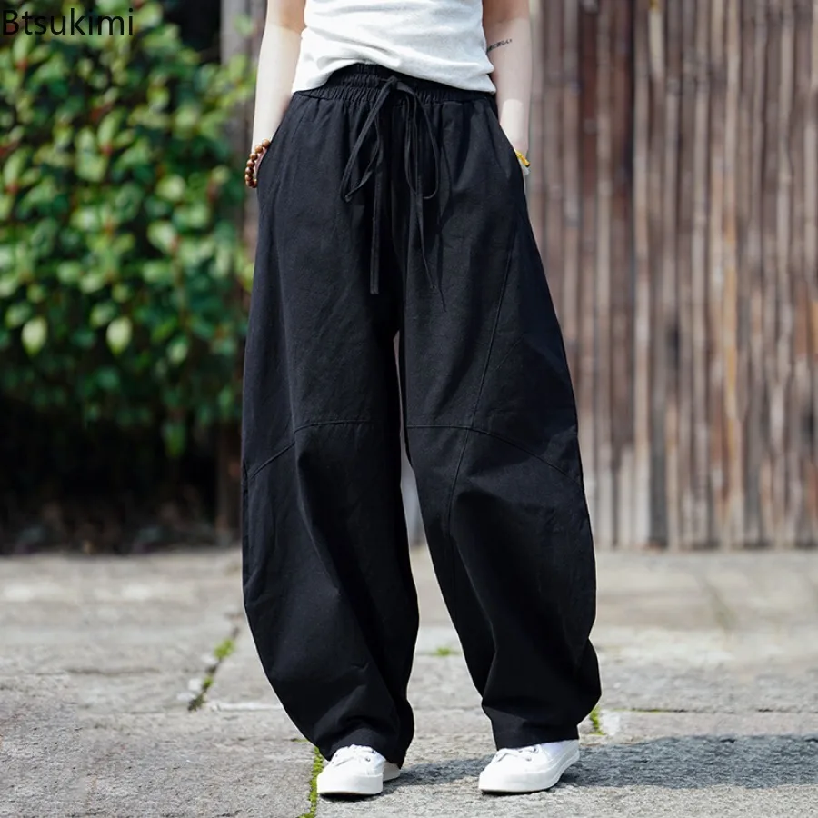 Chinese Style Linen Summer Men's Cotton and Linen Hemp Wide-leg Pants Retro Loose Pants Outdoor Travel Leisure M-5XL Plus Size