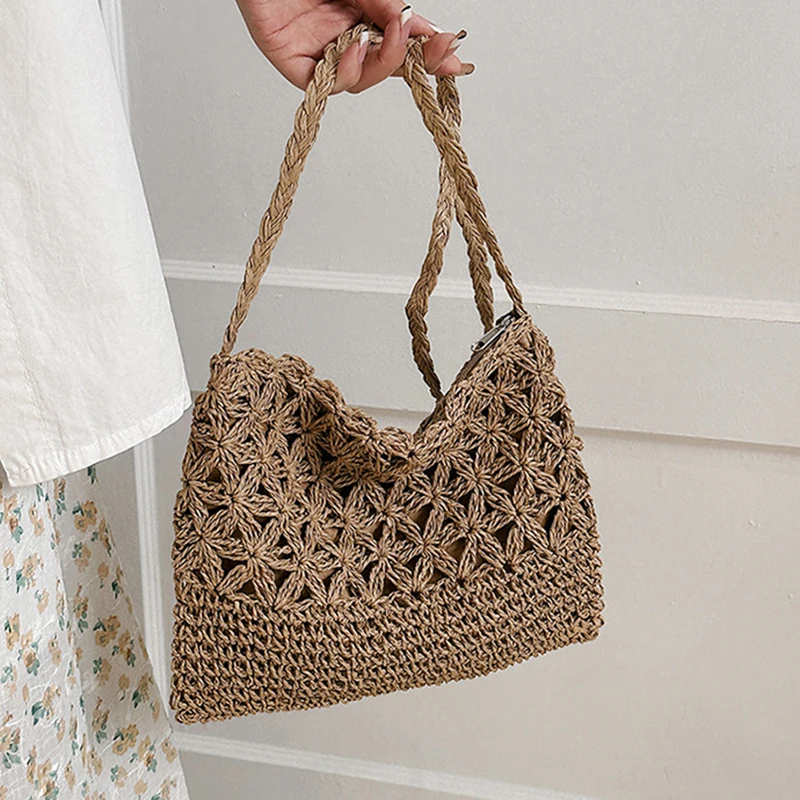 Kleine, frische Umhängetasche, Damentasche, Strohgewebte Umhängetasche, Nische und vielseitige gewebte Tasche, einfache und modische Handtasche – Detail 19