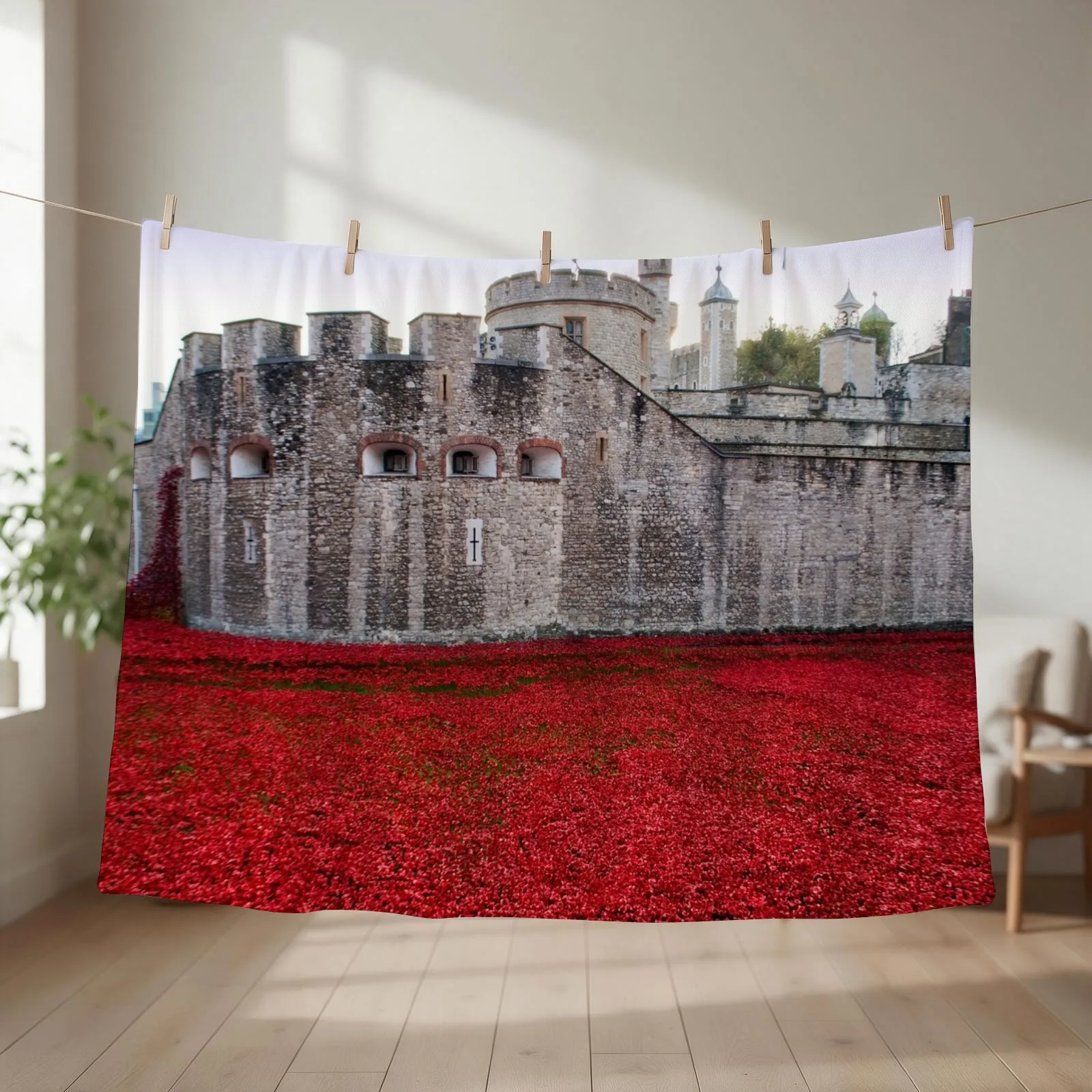 Tower of London Red Poppies Throw Blanket couch cozy soft plush fuzzy picnic outdoor blanket