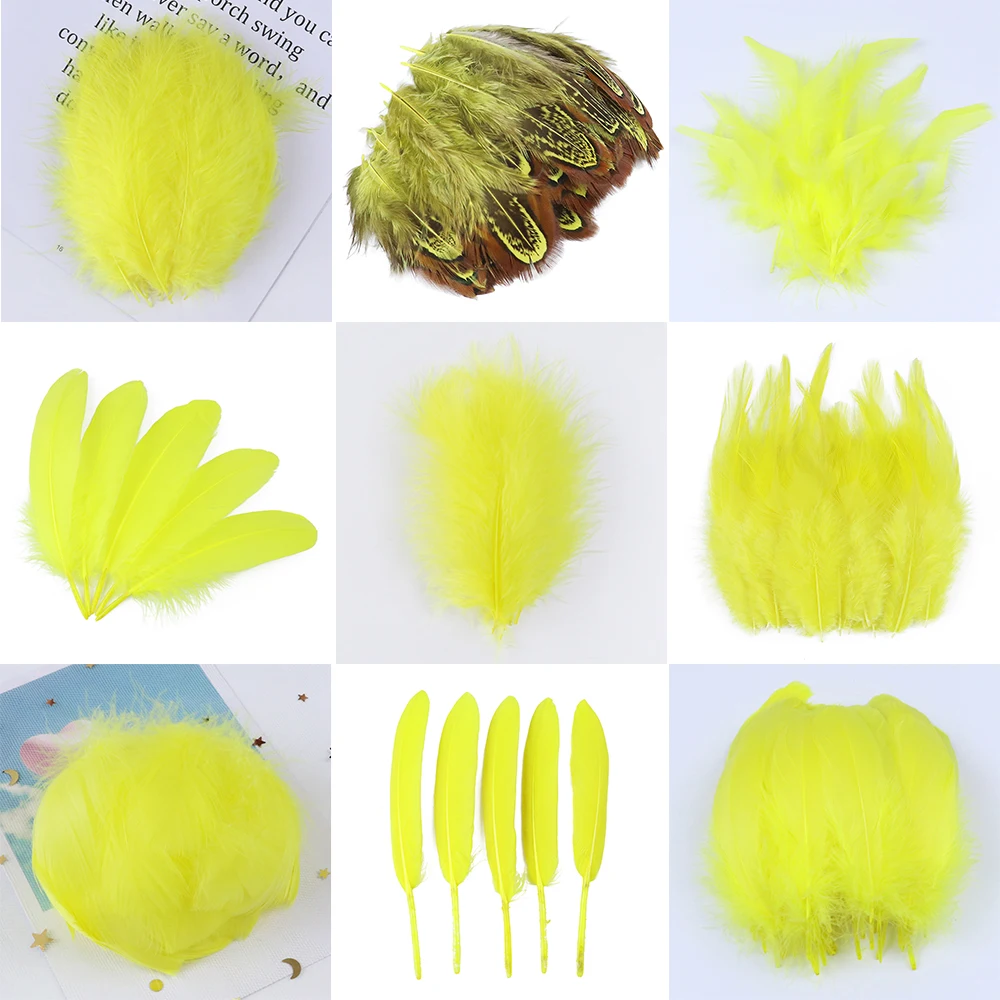 20 pz giallo naturale fagiano piume di pollo gioielli fai da te fare Soft Plumes Decor vera piuma di struzzo per accessori artigianali