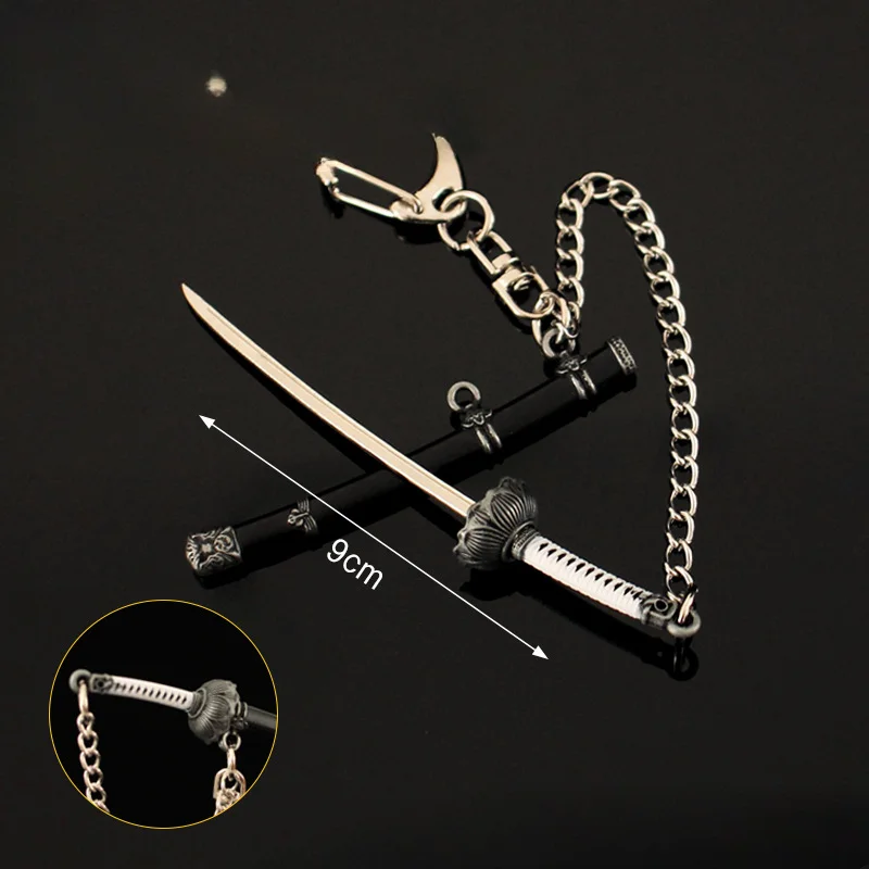 Shadowse는 Twicea 미니 치명적인 블레이드 Scabbard 칼 모델 합금 주변 펜던트 장식 키 체인 소품 Collectible Gifts를 죽입니다.